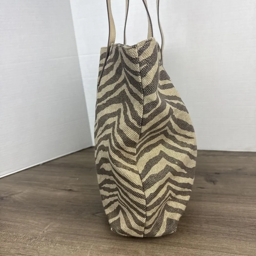 Michael Kors Gold Zebra Print Tote Canvas Bag Purse